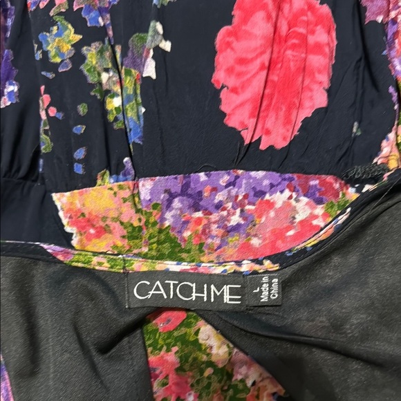 Catch Me Floral V-Neck Dress Sz L - Picture 9 of 12